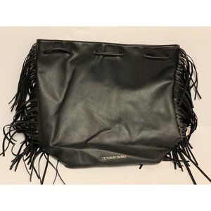 Vintage Large Victoria Secret Bag Black Faux Leather Fringe Tassel Tote Sexy VS